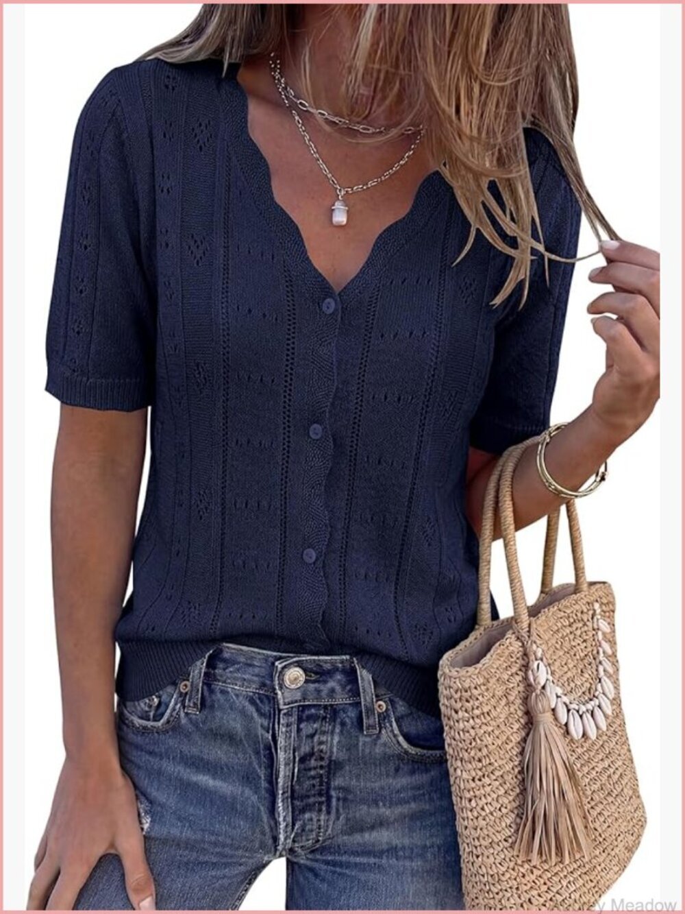 Short Sleeve Crochet Knit Cardigan Sweater Summer Lightweight Button Down Tops